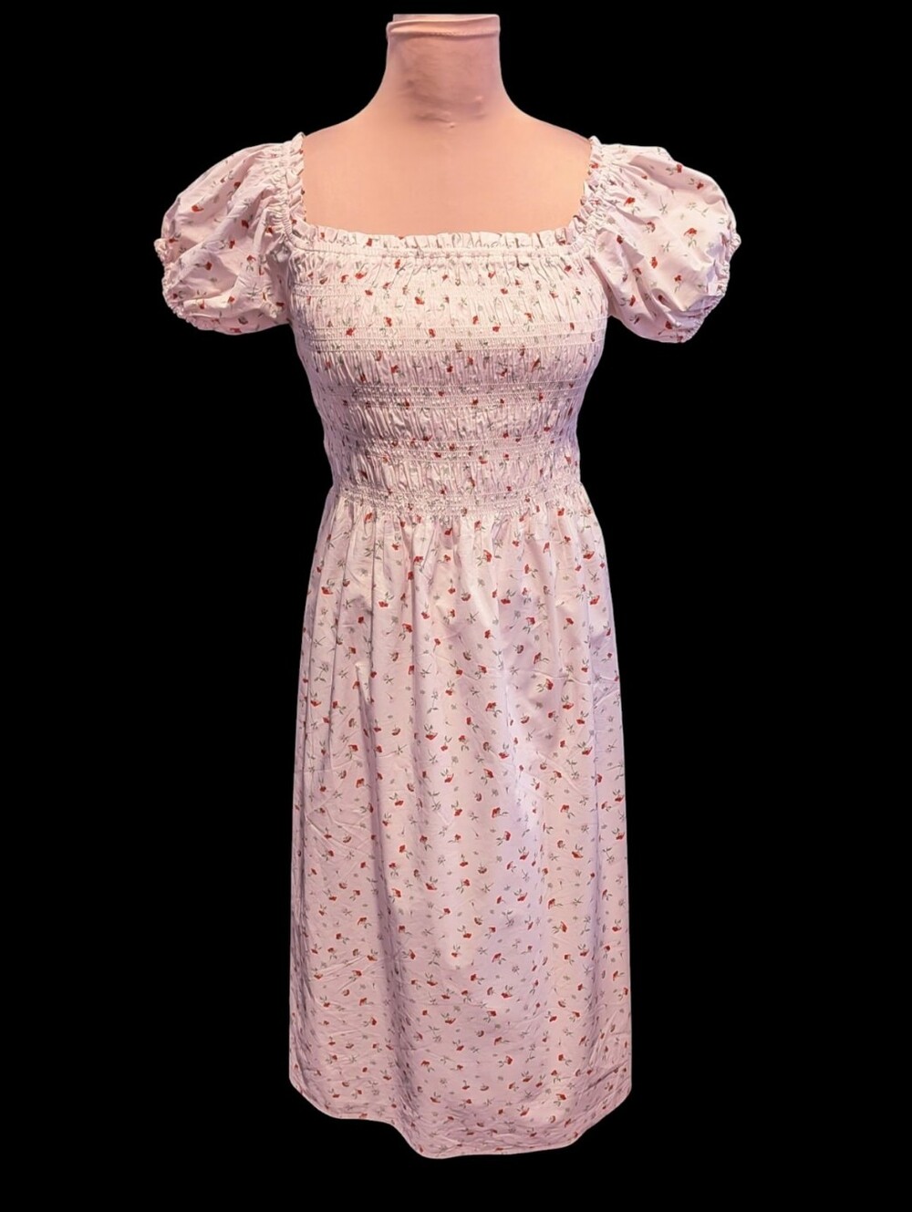 H&M Coquette Ruched Milkmaid Midi Dress Baby Pink Puffed Sleeves NWT Size Medium